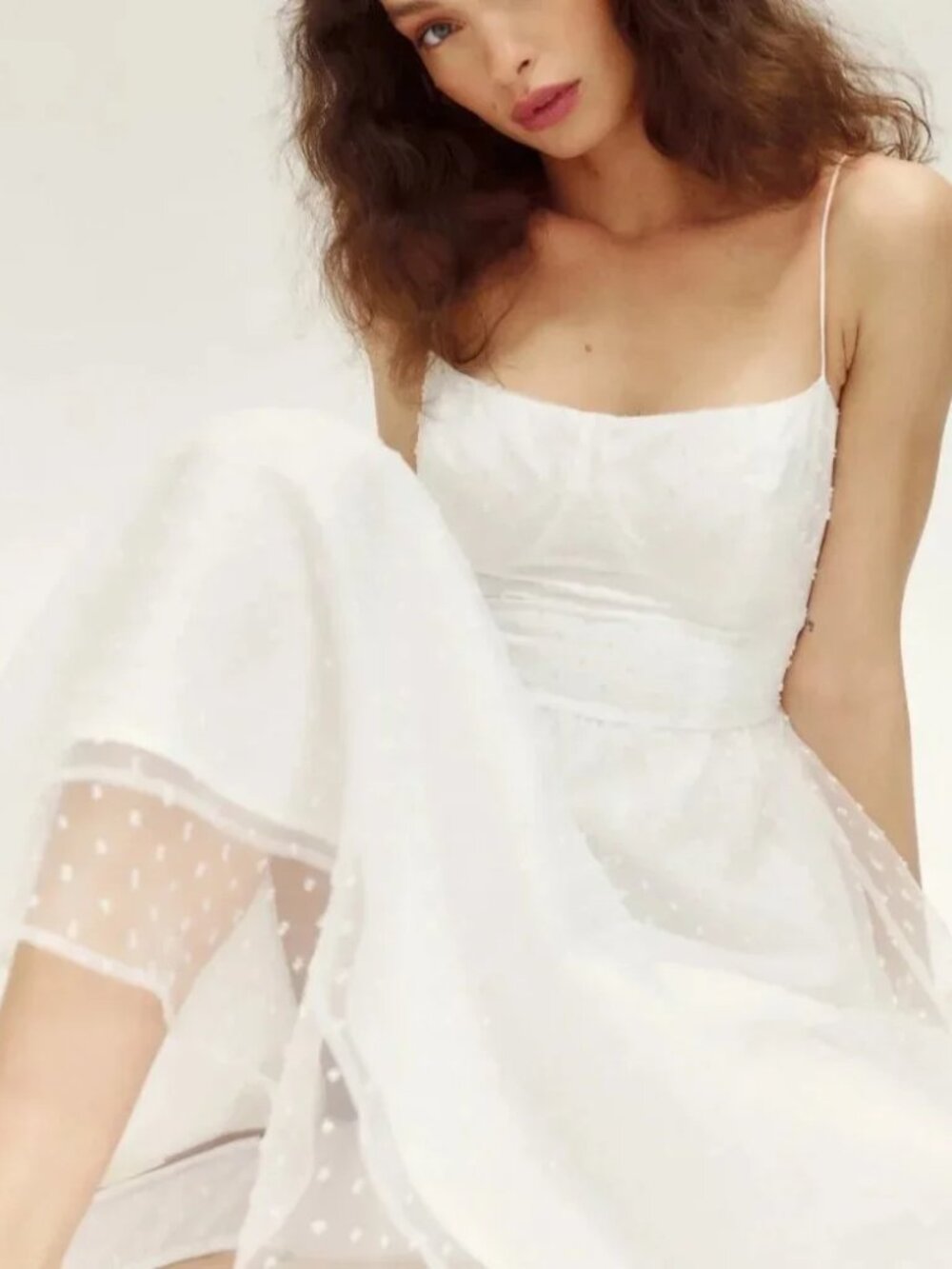 Reformation Mallow White Tule Swiss Dot Sleeveless Dress